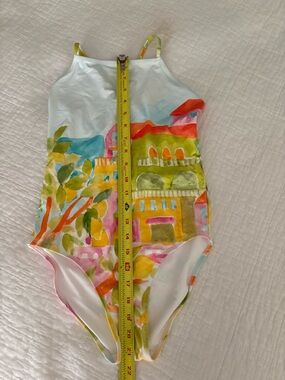 Zara Kids One-Piece Swimsuit in White with Multicolor Watercolor Print